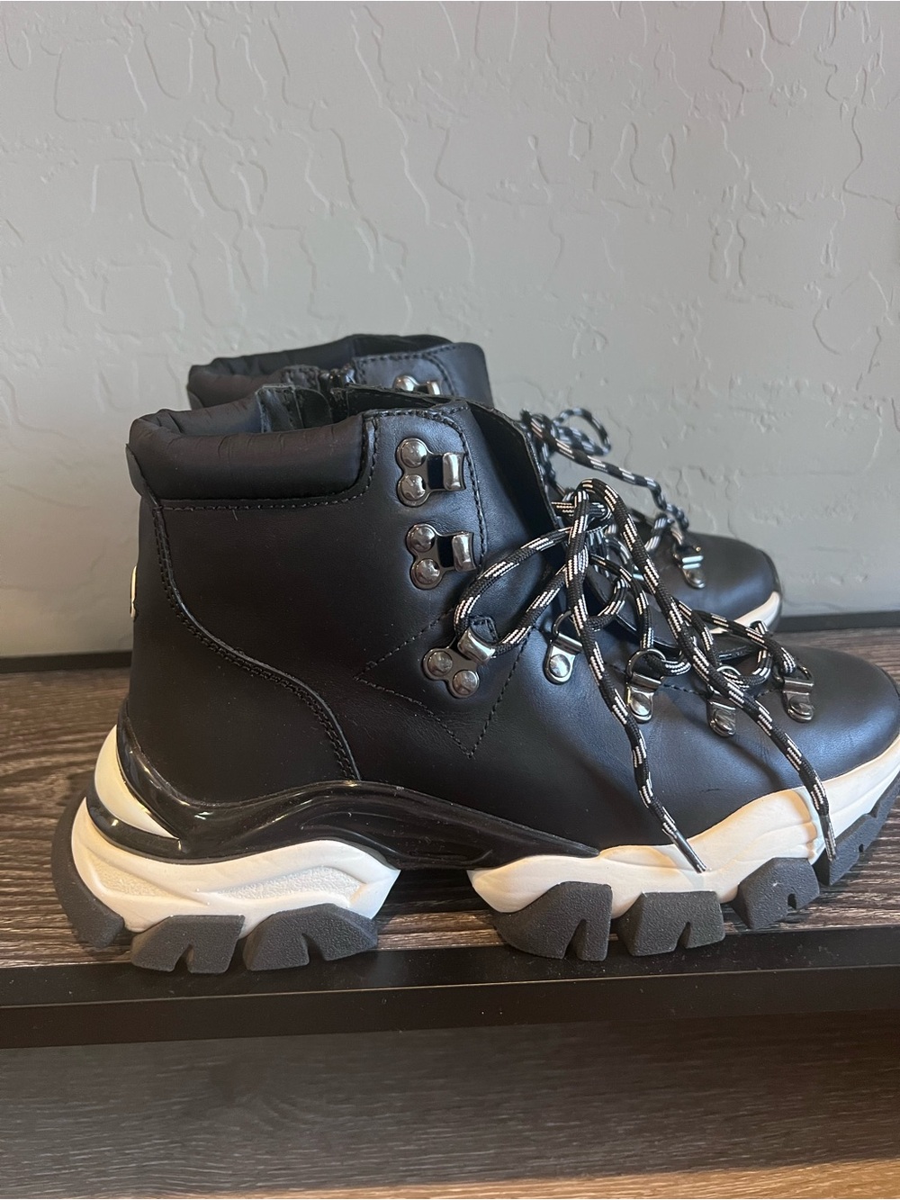 Moncler Black and White Chunky Lace-Up Ankle Boots